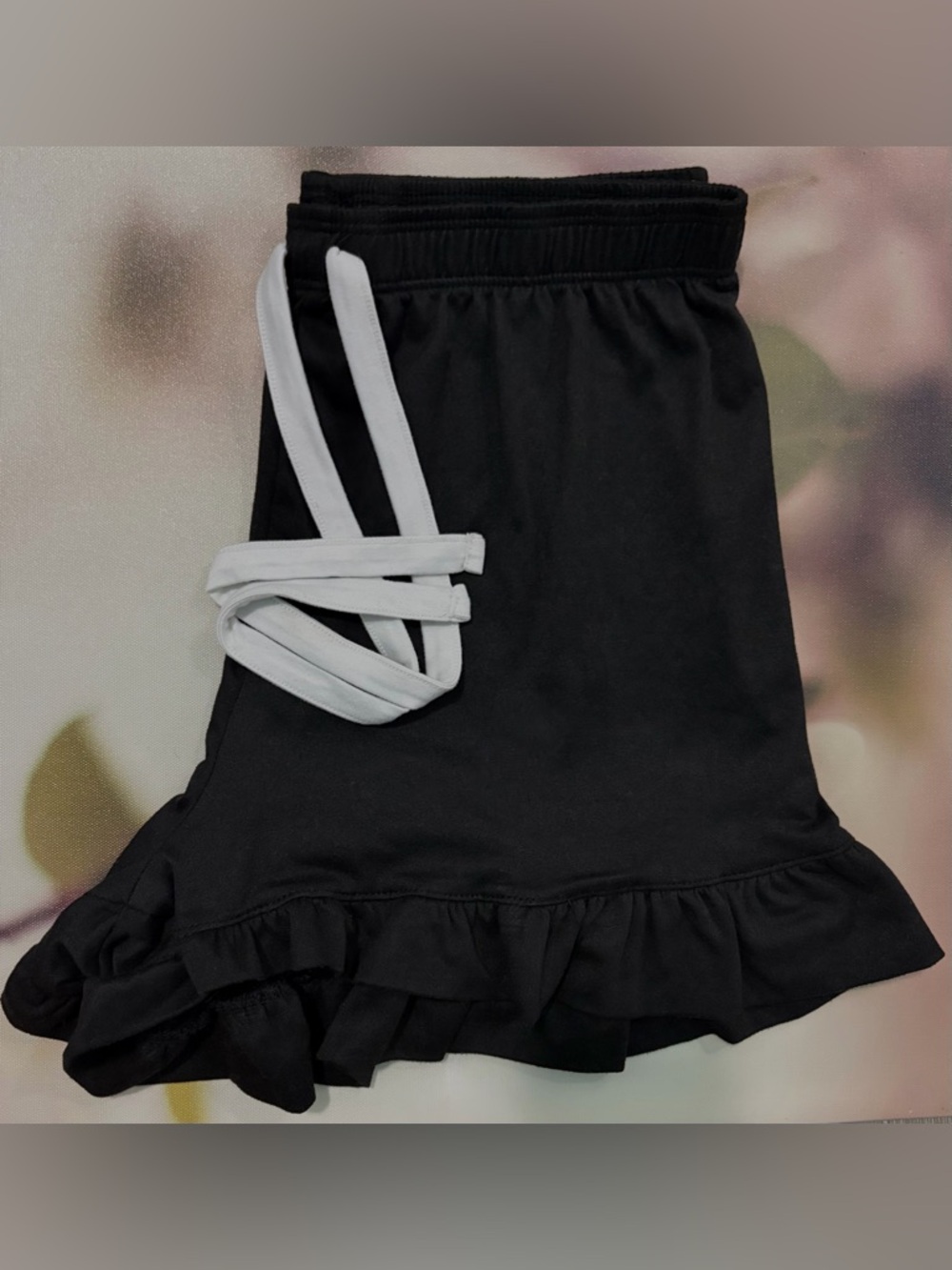 Black Ruffle Shorts with White Laces